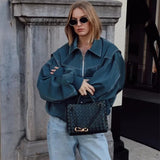 Loose Fashion Lapel Zip-up Jacket Cool Long Sleeve Zipper Closure Moto Biker Leather Jacket Womens Clothing - Livefree