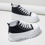 Women Lace-Up Front High Top Flatform Canvas Shoes - Livefree