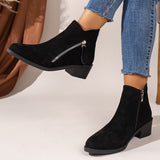 Women's Suede Rubber Cloth Fashion Boots Chunky Heel Booties - Livefree
