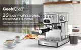 Geek Chef Espresso Machine, 20 Bar Espresso Machine With Milk Frother For Latte, Cappuccino, Macchiato, For Home Espresso Maker, 1.8L Water Tank, Stainless Steel, Ban On Amazon - Livefree