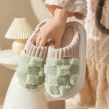 Plaid Plush Slippers Women's Indoor Plush Home Slippers Soft Sole Thick Non-Slip Warm House Shoes Couple Autumn And Winter - Livefree