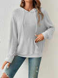 Fashion Drawstring Long-sleeved Hooded Sweatshirt With Pockets Solid Sunken Stripe Hoodie Knitwear Womens Clothing - Livefree