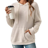 Fashion Drawstring Long-sleeved Hooded Sweatshirt With Pockets Solid Sunken Stripe Hoodie Knitwear Womens Clothing - Livefree