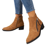 Women's Suede Rubber Cloth Fashion Boots Chunky Heel Booties - Livefree