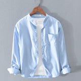 Fashion Stand-Up Collar Solid Color Simple Youth Long-Sleeved Cotton Shirt - Livefree