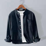 Fashion Stand-Up Collar Solid Color Simple Youth Long-Sleeved Cotton Shirt - Livefree