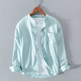 Fashion Stand-Up Collar Solid Color Simple Youth Long-Sleeved Cotton Shirt - Livefree