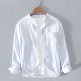 Fashion Stand-Up Collar Solid Color Simple Youth Long-Sleeved Cotton Shirt - Livefree