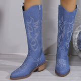Women's Embroidered Round Head Chunky Heel Boots - Livefree