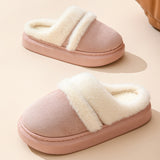 Fashion Warm Cotton Slippers For Women Leisure Thick Bottom Non-slip Plus-velvet House Shoes Winter Bedroom Floor Suede Slipper - Livefree