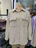 Women Plaid Pattern Thick Coats Jacket Pearl Buttons Long Sleeves Pocket Ladies Elegant Autumn Winter Coat - Livefree