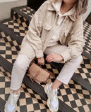 Women Plaid Pattern Thick Coats Jacket Pearl Buttons Long Sleeves Pocket Ladies Elegant Autumn Winter Coat - Livefree