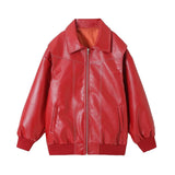 Loose Fashion Lapel Zip-up Jacket Cool Long Sleeve Zipper Closure Moto Biker Leather Jacket Womens Clothing - Livefree