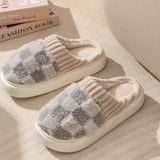 Plaid Plush Slippers Women's Indoor Plush Home Slippers Soft Sole Thick Non-Slip Warm House Shoes Couple Autumn And Winter - Livefree