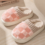Plaid Plush Slippers Women's Indoor Plush Home Slippers Soft Sole Thick Non-Slip Warm House Shoes Couple Autumn And Winter - Livefree