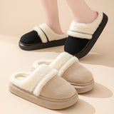 Fashion Warm Cotton Slippers For Women Leisure Thick Bottom Non-slip Plus-velvet House Shoes Winter Bedroom Floor Suede Slipper - Livefree