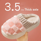 Plaid Plush Slippers Women's Indoor Plush Home Slippers Soft Sole Thick Non-Slip Warm House Shoes Couple Autumn And Winter - Livefree