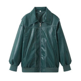 Loose Fashion Lapel Zip-up Jacket Cool Long Sleeve Zipper Closure Moto Biker Leather Jacket Womens Clothing - Livefree