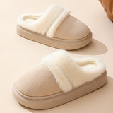 Fashion Warm Cotton Slippers For Women Leisure Thick Bottom Non-slip Plus-velvet House Shoes Winter Bedroom Floor Suede Slipper - Livefree