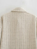 Women Plaid Pattern Thick Coats Jacket Pearl Buttons Long Sleeves Pocket Ladies Elegant Autumn Winter Coat - Livefree