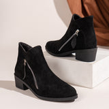 Women's Suede Rubber Cloth Fashion Boots Chunky Heel Booties - Livefree