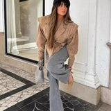 Waist Trimming Lace Up Suede Fabric Jacket - Livefree