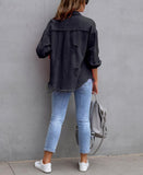 Women's Oversized Frayed Lightweight Denim Jacket Button Down Ripped Distressed Jean Shacket - Livefree