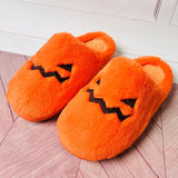 Cute Halloween Pumpkin Slippers Winter Warm Plush Bedroom Floor Home Slippers Casual Slip On Comfortable Cozy Indoor House Shoes - Livefree