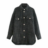 Women Plaid Pattern Thick Coats Jacket Pearl Buttons Long Sleeves Pocket Ladies Elegant Autumn Winter Coat - Livefree