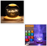 LED Water Ripple Ambient Night Light USB Rotating Projection Crystal Table Lamp RGB Dimmable Home Decoration 16 Color Gifts - Livefree
