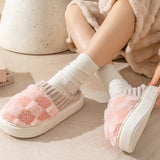 Plaid Plush Slippers Women's Indoor Plush Home Slippers Soft Sole Thick Non-Slip Warm House Shoes Couple Autumn And Winter - Livefree