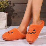 Cute Halloween Pumpkin Slippers Winter Warm Plush Bedroom Floor Home Slippers Casual Slip On Comfortable Cozy Indoor House Shoes - Livefree