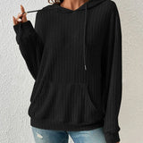 Fashion Drawstring Long-sleeved Hooded Sweatshirt With Pockets Solid Sunken Stripe Hoodie Knitwear Womens Clothing - Livefree