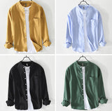 Fashion Stand-Up Collar Solid Color Simple Youth Long-Sleeved Cotton Shirt - Livefree