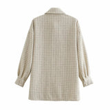 Women Plaid Pattern Thick Coats Jacket Pearl Buttons Long Sleeves Pocket Ladies Elegant Autumn Winter Coat - Livefree