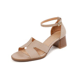 Open Toe Roman Chunky Heel Apricot Shoes - Livefree