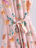 European and American New Fashion Sexy Sleeveless Hanging Neck Print Waist Pulling Dress Womens Long Dress - Livefree
