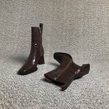 Square Head Boots With Chunky Heels Women - Livefree
