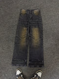 Washed Straight Dirty Mud Textured Deconstructed Jeans - Livefree