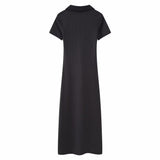 European and American New Fashion Versatile Flip V neck Short Sleeve Solid A line Tricolor Dress for Women - Livefree