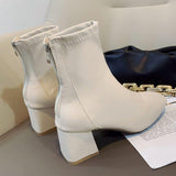 European And American Style Square Head Back Zip Short Boots Women's - Livefree