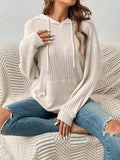 Fashion Drawstring Long-sleeved Hooded Sweatshirt With Pockets Solid Sunken Stripe Hoodie Knitwear Womens Clothing - Livefree