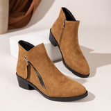 Women's Suede Rubber Cloth Fashion Boots Chunky Heel Booties - Livefree