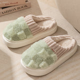 Plaid Plush Slippers Women's Indoor Plush Home Slippers Soft Sole Thick Non-Slip Warm House Shoes Couple Autumn And Winter - Livefree