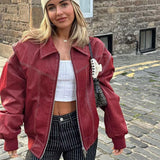 Loose Fashion Lapel Zip-up Jacket Cool Long Sleeve Zipper Closure Moto Biker Leather Jacket Womens Clothing - Livefree