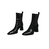 Square Head Boots With Chunky Heels Women - Livefree