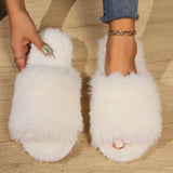 Fashion Open-toed Plush Slippers Winter Warm Indoor Bedroom Floor Soft Fluffy Slipper For Couple Solid Color House Shoes Women - Livefree