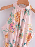 European and American New Fashion Sexy Sleeveless Hanging Neck Print Waist Pulling Dress Womens Long Dress - Livefree