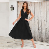 Women's New Sleeveless Slim Pleated Skirt Sexy V-Neck Dress - Livefree