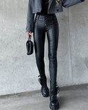 Black High Waist Tight Leather Pants - Livefree